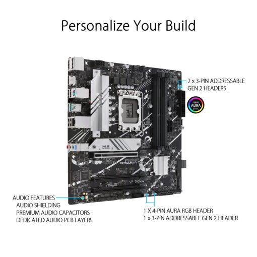 ASUS Prime B760M-A D4 Intel® B760 (LGA 1700)(13th and 12th Gen) mATX Motherboard, PCIe 4.0, 2xM.2 Slots,2.5Gb LAN, DisplayPort,Dual HDMI,Rear USB 3.2 Gen 2, Front 1 Type-C®, Aura Sync - Image 4