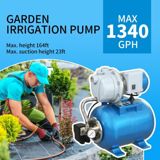 FOTING 1.5HP Shallow Well Pump with Pressure Tank, 1340GPH Irrigation Jet Pump, 115V Automatic Water Pumps Booster System 164FT for Garden Lawn Farm Home - Image 8