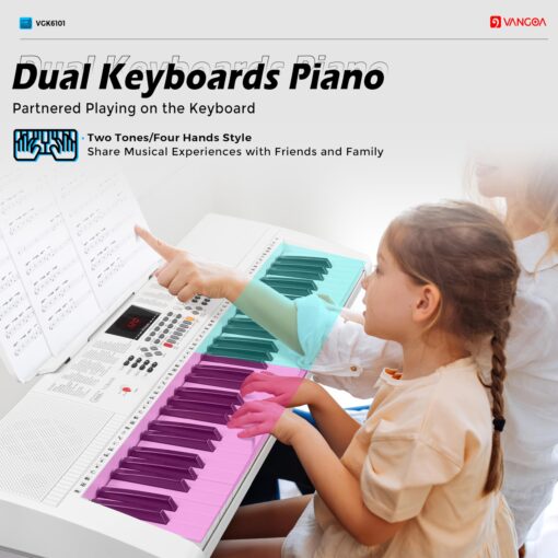 Vangoa Keyboard Piano 61 Key, Full Size Electric Piano Keyboard Light UP Keys with 3 Teaching Modes, Learning Music Keyboard Piano with Stand Headphones for Beginners Students, VGK6101 White - Image 7