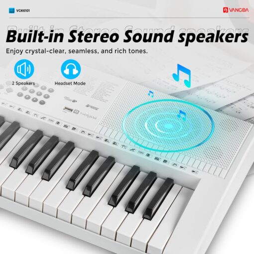Vangoa Keyboard Piano 61 Key, Full Size Electric Piano Keyboard Light UP Keys with 3 Teaching Modes, Learning Music Keyboard Piano with Stand Headphones for Beginners Students, VGK6101 White - Image 4