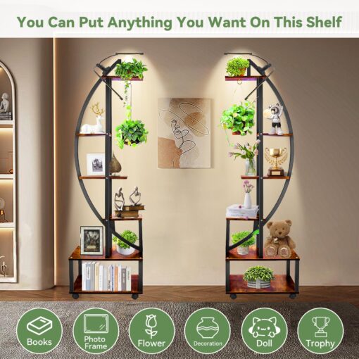 homegroove 2 pcs 6 Tier Tall Metal Plant Stand Indoor with Growing Light, Half Moon Shape Large Plant Shelf & Detachable Wheels, Curved Ladder Flower Pot Stand Rack for Home Patio Lawn Garden Balcony - Image 7