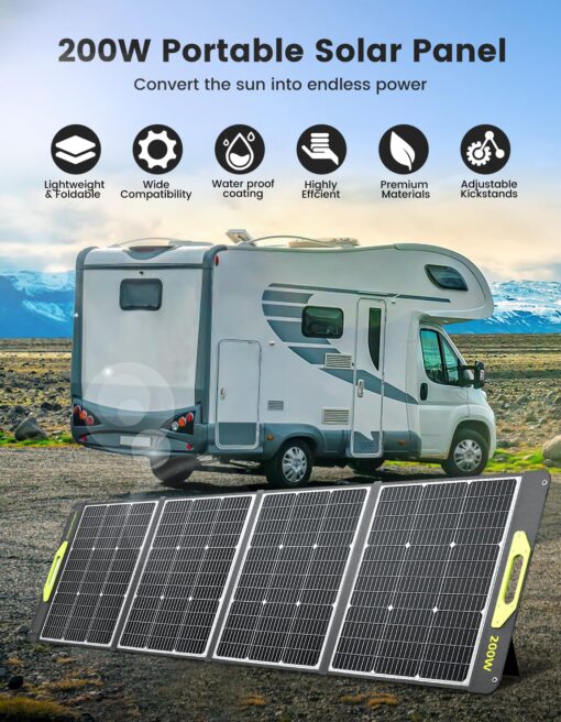200W Portable Solar Panel, Greenmagic 200W Foldable Solar Panel Lightweight with Kickstands for Home, Camping, Boat, Shed Farm Camping RV Solar Generator, 23% High Efficiency - Image 7