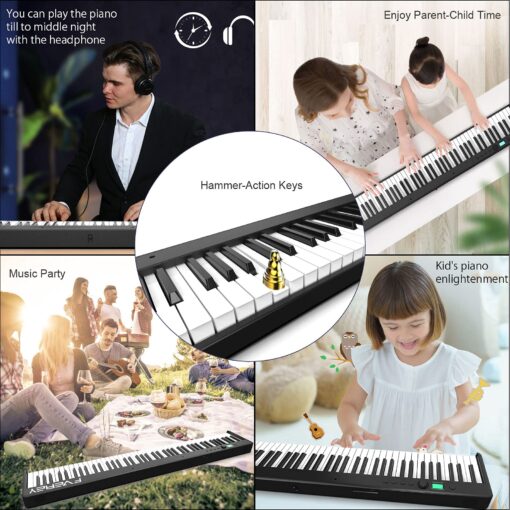 FVEREY Folding Piano Keyboard, 88 Key Semi Weighted Keyboards Electric Piano, Full Size Keyboard Portable Digital Piano with Sustain Pedal, Handbag, Bluetooth, USB MIDI for Beginner, Adult - Image 2