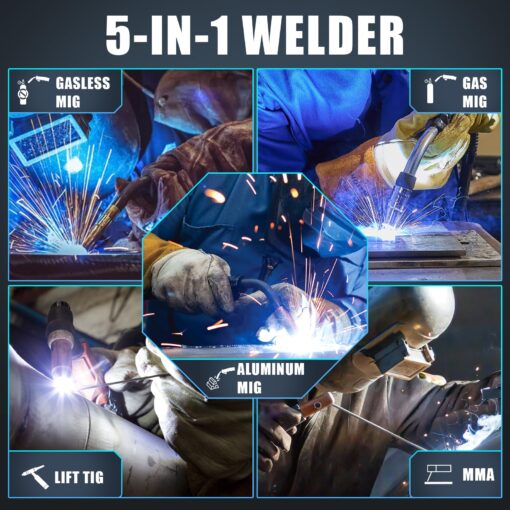 AZZUNO Aluminum MIG Welder 155Amp, Dual Vlotage 110V/220V 5-in-1 Welder Machine Gasless MIG/Gas MAG/Aluminum MIG/Stick/Lift TIG Welding, Multiprocess Welding Machine - Image 7