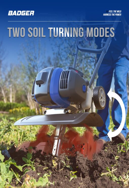 WILD BADGER POWER Garden Tiller 53cc Mini Cultivator 15 inch Powerful Liftable Booster Rod Tilling Tool for Lawn, Garden and Field Soil Cultivation - Image 4