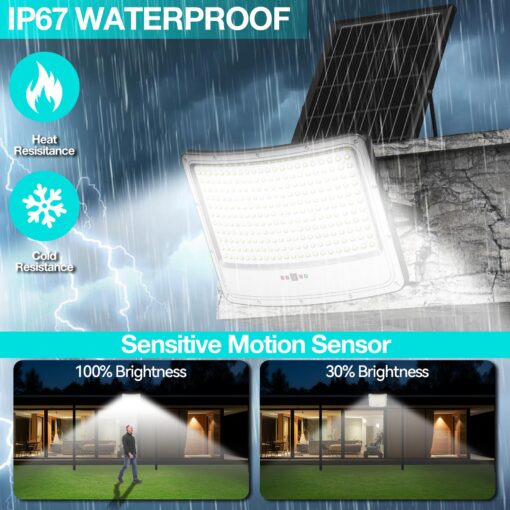 TENKOO Solar Street Flood Lights Outdoor 5000W 2 Pack Solar Parking Lot Lights Dusk to Dawn 200000LM IP67 Waterproof Security Commercial Lighting with 16.4ft Cables for Yard, Garden, Stadium, Pathway - Image 4