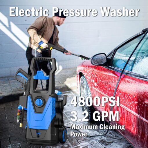 Zelonpro Electric Pressure Washer, 4800PSI 3.2 GPM Power Washer 2025 Upgraded with 55FT Cleaning Range, 4 Nozzles, Foam Cannon, High Pressure Cleaning Machine for Cars, Homes, Patios, Fences, Blue - Image 2