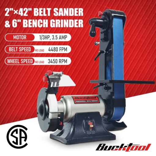 Bucktool Combo 2" x 42" Belt Sander 6" Bench Grinder, Knife Sharpener with Large Work Table BG2600 Upgraded Model - Image 9