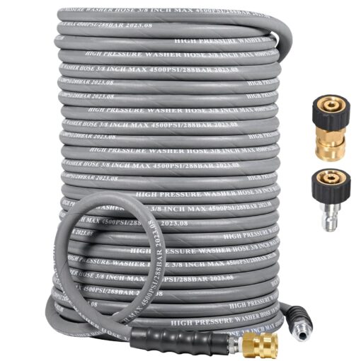 Coyardor 3/8" Pressure Washer Hose 125 FT 4500 PSI, Steel Braided Layer & NonMarking Rubber for Hot/Cold Water High Power Washer Replacement With 3/8 Inch Quick Connect & M22 Fitting, Industrial-grade
