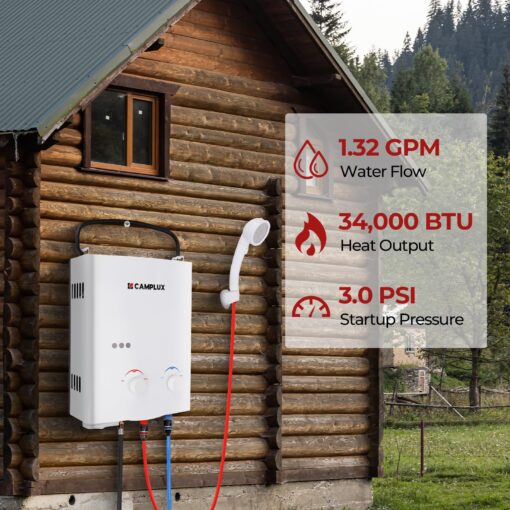 CAMPLUX 5L 1.32 GPM Outdoor Portable Propane Gas Tankless Water Heater With 1.2 GPM Water Pump - Image 8