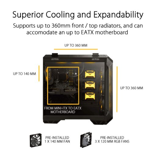 ASUS TUF Gaming GT501 Mid-Tower Computer Case for up to EATX Motherboards with USB 3.0 Front Panel Cases GT501/GRY/WITH Handle - Image 6