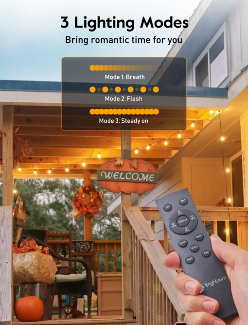 Brightown 208FT Solar String Lights Outdoor Waterproof with Remote, Solar Patio Lights with 100 Shatterproof LED Bulbs, 3 Light Mode, Dimmable & Timer, Hanging String Lights for Porch Garden Bistro - Image 3