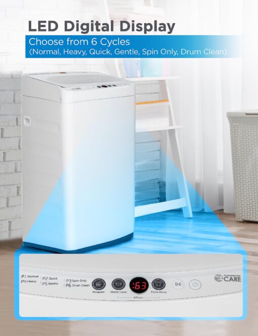 Commercial Care 0.9 Cu. Ft. Portable Washing Machine, Compact Washing Machine with 6 Wash Cycles, Portable Clothes Washer Featuring 3 Water Levels - Image 7