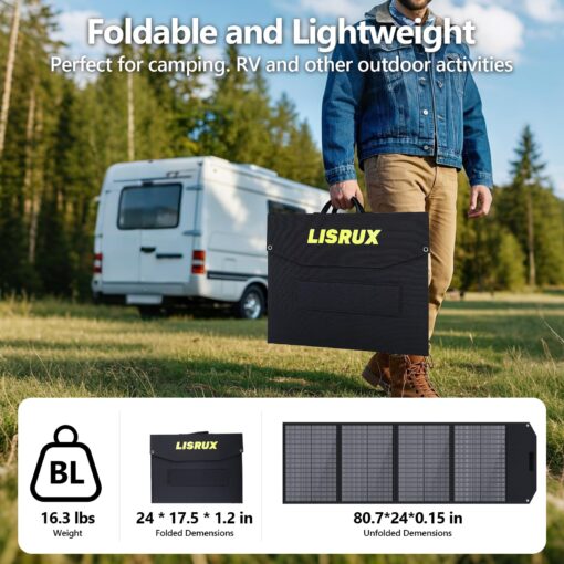 200W Portable Solar Panel, IP67 Waterproof Foldable Solar Charger for Power Station Generator with QC3.0 USB-A & Type-C Output, 200 Watt Monocrystalline Solar Panels for Camping RV Power Blackout - Image 5