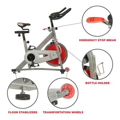 Sunny Health & Fitness Pro II Indoor Cycling Bike with Device Mount and Advanced Display – SF-B1995, Silver - Image 6