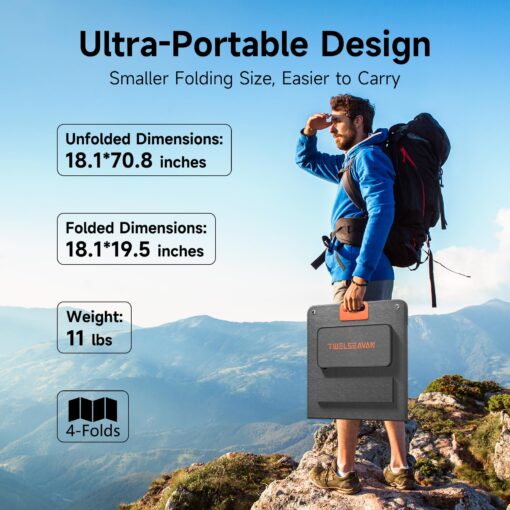 120W Portable Solar Panel for Power Station, 24% High Efficiency ETFE Foldable Solar Panel Charger, QC3.0, Type-C 60W, MC4 Output, IP65 Waterproof, for Outdoor Camping, RV, Emergency Power Supply - Image 3