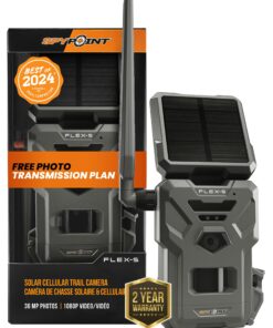 SPYPOINT FLEX-S Solar Outdoor Cellular Trail Camera - Integrated Solar Panel, No WiFi Needed, Hunting & Game Camera with Night Vision Motion Activated, Dual-Sim LTE, 36MP Photos, 1080p Videos + Sound