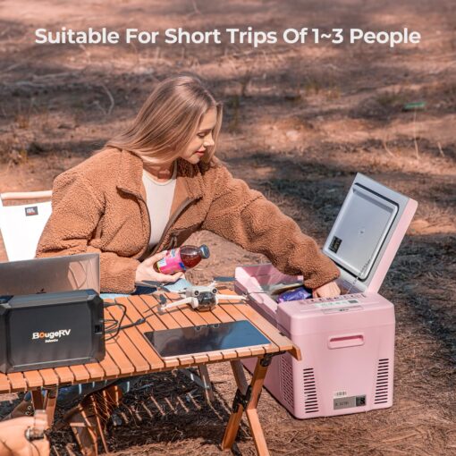 BougeRV Pink 23Quart Portable Refrigerator, 12 Volt Fridge 22L, Portable Freezer Compressor Cooler 12/24V DC 110~240 Volt AC for Truck Van RV Camper -7℉~50℉ - Image 4