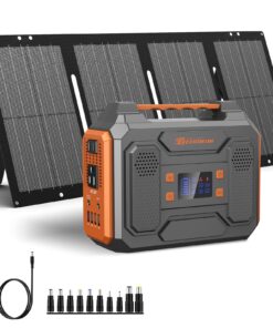 Portable Solar Generator, 300W Portable Power Station with Foldable 60W Solar Panel, 110V Pure Sine Wave 280Wh Lithium Battery Pack with USB DC AC Outlet for Home Use RV Van Outdoor Camping-Orange