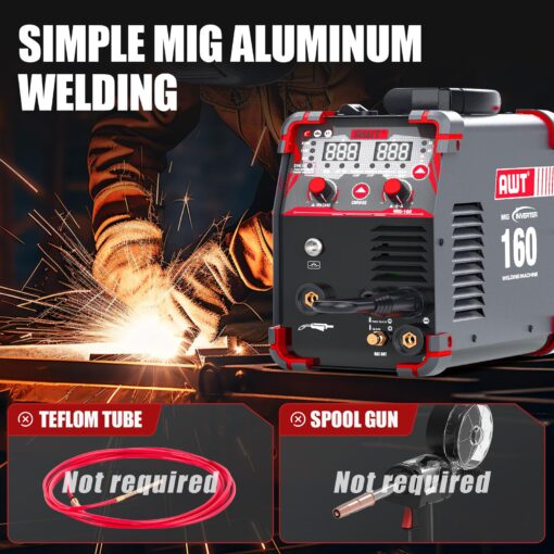AWT Simplified Aluminum 160A MIG Welder,6 in 1 Gas MIG/Gasless Flux Core MIG/Stick/Lift TIG/Aluminum MIG Welding Machine, 110/220V Dual Voltage,Multi-Process Welding Machine - Image 4
