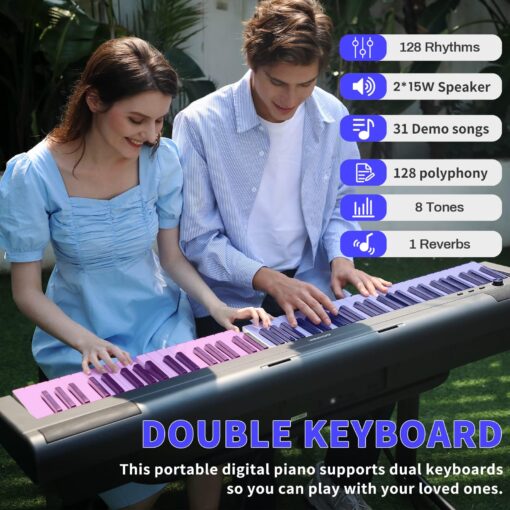 AODSK Digital Piano 88 Key Weighted keyboard Piano with Portable and stable U stand, Full Size Weighted Keyboard, with 3-Pedal Unit, 2x15W Stereo Speakers, MP3 Function, Black, Piano Lessons - Image 8