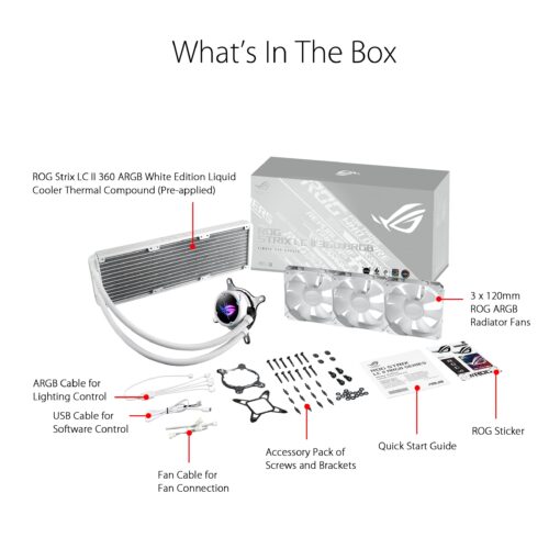 ASUS ROG Strix LC II 360 ARGB White Edition All-in-one AIO Liquid CPU Cooler 360mm Radiator, Intel LGA1700, 115x/2066 and AMD AM4/TR4 Support, Triple 120mm 4-pin PWM Addressable RGB Radiator Fans - Image 4
