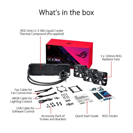 ASUS ROG Strix LC II 360 All-in-one AIO Liquid CPU Cooler 360mm Radiator, Intel LGA1700, 115x/2066 and AMD AM4/TR4 Support,Triple 120mm 4-pin PWM Fans - Image 6