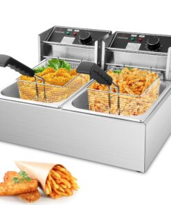 Commercial Deep Fryer, 3400W Electric Deep Fryers with 2x6.35QT Baskets 0.8mm Thickened Stainless Steel Countertop Oil Fryer 20.7QT Large Capacity with Temperature Limiter (12L)