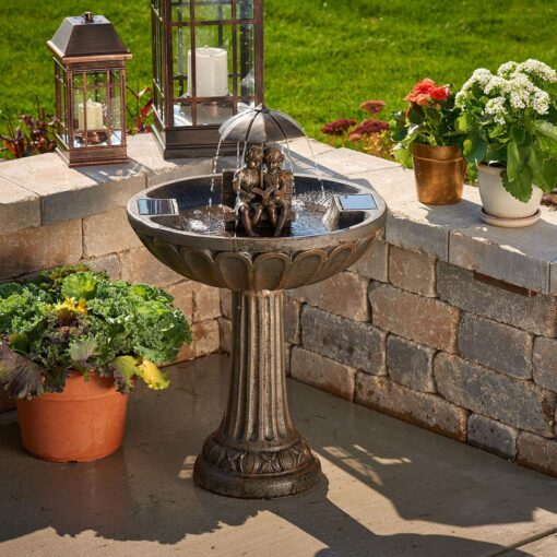 Smart Solar 20326R01 Umbrella Series Solar Fountain, Boy and Girl Reading on a Bench, Aged Bronze Finish, Utilizes Smart Solar Dual Solar Panel Technology - Image 5