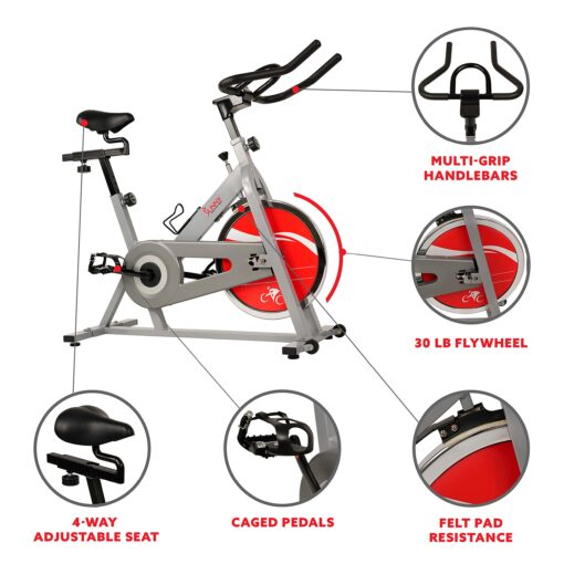Sunny Health & Fitness Spin Bike Indoor Cycling Exercise Spinning Bike, silver (SF-B1001S) - Image 8