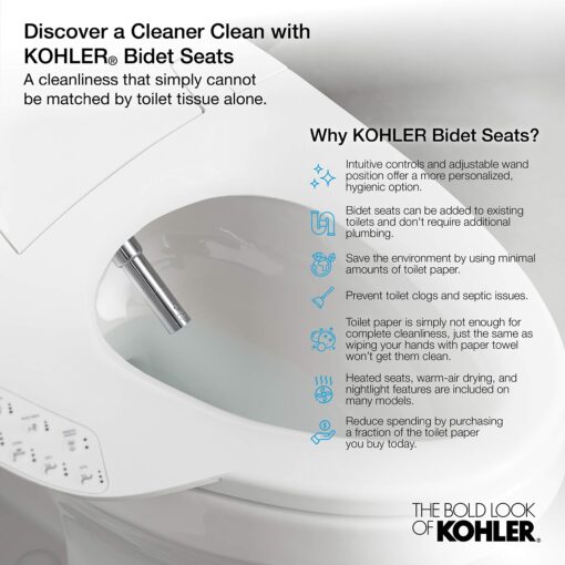 KOHLER Purewash E580 Elongated Bidet Toilet Seat, White, Quiet-Close Lid Prevents Slamming, Self-Cleaning Wand, Adjustable Water Pressure with Multiple Cleansing Options - Image 5