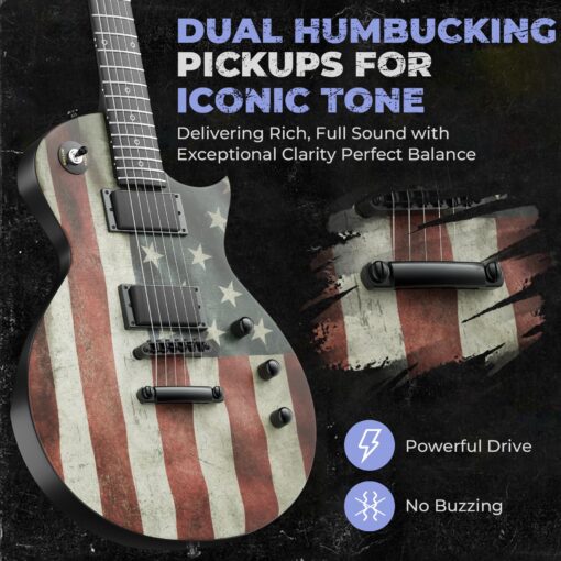 Fesley 39" LP Electric Guitar Kit:Full Size Solid Body Electric Guitars for Beginners with Humbucker Pickups,Poplar Body,Mahogany Neck,22 Frets,6 String Guitar with Gig Bag, FLP400,Matte,US Flag - Image 5
