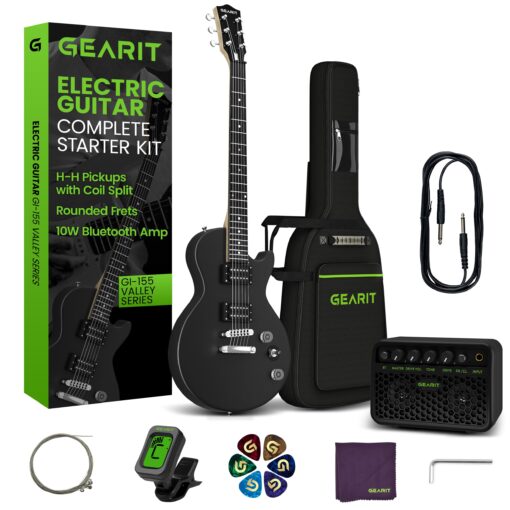 GEARit GI-155 Valley Series, 39" Electric Guitar Set w/Amplifier, H-H Pickups with Coil Split, All-Inclusive Starter Kit with Tuner, Gig Bag, and Guitar Strap, Cable, Picks, Strings - Black