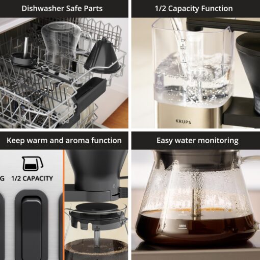 KRUPS Essential Brewer 8 Cup Drip Coffee Maker Machine SCA-Certified, Blooming Technology, Barista-Quality Precise Brewing, Stainless Steel Design and Aroma Tube, Easy to Clean Dishwasher Safe, Silver - Image 2