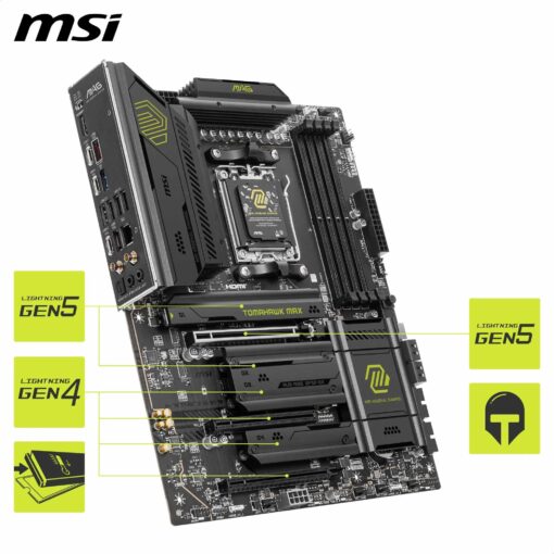 MSI MAG X870E Tomahawk WiFi Motherboard, ATX - Supports AMD Ryzen 9000/8000 / 7000 Processors, AM5-80A SPS VRM, DDR5 Memory Boost 8400+ MT/s (OC), PCIe 5.0 x16, M.2 Gen5, Wi-Fi 7, 5G LAN - Image 4