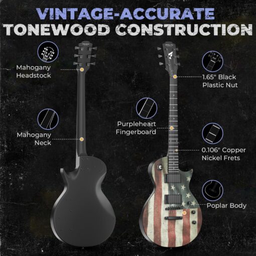 Fesley 39" LP Electric Guitar Kit:Full Size Solid Body Electric Guitars for Beginners with Humbucker Pickups,Poplar Body,Mahogany Neck,22 Frets,6 String Guitar with Gig Bag, FLP400,Matte,US Flag - Image 7