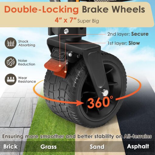 HOPERAN 400L Large Foldable Double Decker Wagon,360° Adjustable Handle 550LBS Heavy Duty Collapsible Cart with 54" Extra Extender,All Terrain Double-Locking Brack Wheels,Perfer for Beach|Camp|Outdoor - Image 7