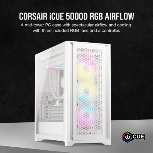 Corsair 5000D Airflow Mid-Tower Case - 3 RGB Fans - Lighting Controller - High-Airflow Design - RapidRoute Cable Management - True White - Image 8