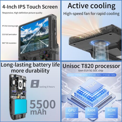 RG406V Handheld Game Console Preloaded Games RG 406V 4-inch IPS Multi-touch Screen Retro Game Console 128G UFS2.2 Android 13 Retro Emulator RG406V 5500mAh Battery 1080p DP Output WIFI Bluetooth Black - Image 4