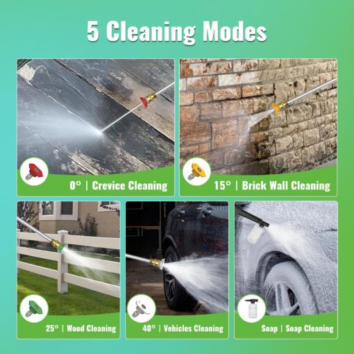 Electric Pressure Washer, 4800PSI Max 3.0 GPM 20FT Hose, 35FT Power Cord 4 Different Tips Foam Cannon Power Washer - Image 5
