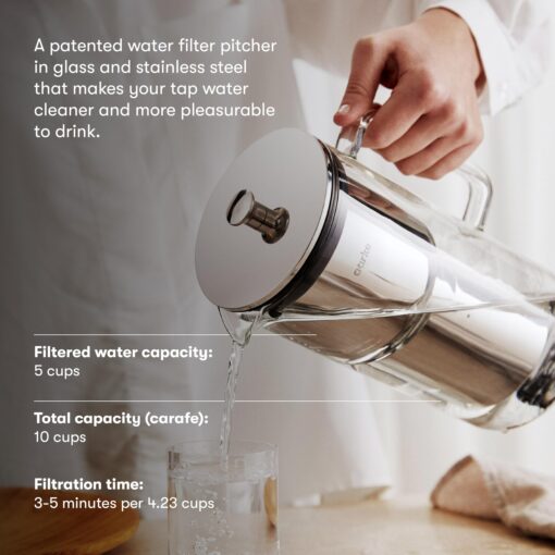aarke Purifier Regular - 1.18 L Glass Water Filter Pitcher Bundle, Refillable Stainless Steel Filter, BPA-Free, Includes (3-Pack) Refill Pure Granules, Reduce Heavy Metals - Image 8