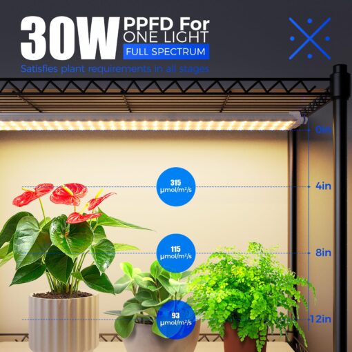 Barrina Plant Stand with Grow Lights for Indoor Plants, 6-Tier Metal Plant Shelf Display Rack with 5Pcs 2FT 30W Full Spectrum Plant Lights, 3 Adjustable Spectrum and Timer, for Growing, 29.5x13.8x71IN - Image 8