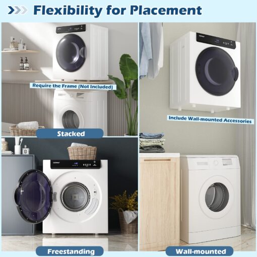 COSTWAY Compact, Touch Panel, 2 Modes, 3 Heating Powers and Adjustable Exhaust Vent, 8.8 LBS Front Load Tumble Laundry Apartment, Dorm and Home, 1400W, White Portable Dryer - Image 2