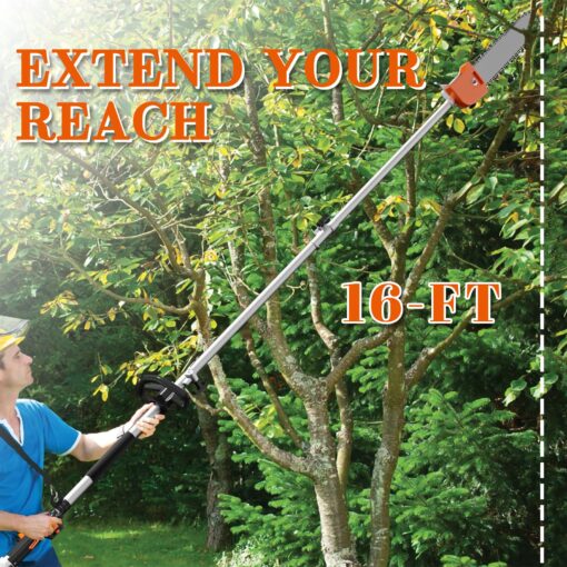 48CC Gas Powered Pole Saws,2-Stroke Gas Pole Saws for Tree Trimming with11.5in Cutting Bar,16 FT Extendable Pole Chainsaw Tree Trimmer - Image 3
