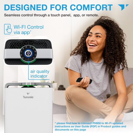 Turonic PH950 - Air Purifier And Humidifier Combo, up to 4200 Sq Ft Large Room Air Cleaner For Home, True Hepa 13 Filter, for Pet Hair, Smells, Pollen, Smoke in Office, Bedroom, Living Room, Basement - Image 5