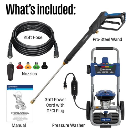 Westinghouse WPX2700e Electric Pressure Washer, 2700 PSI and 1.76 Max GPM, Induction Motor, Onboard Soap Tank, Spray Gun and Wand, 5 Nozzle Set, for Cars/Fences/Driveways/Homes/Patios/Furniture - Image 5