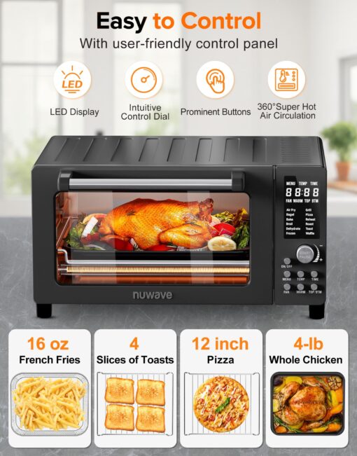 Nuwave Bravo Pro Smart Air Fryer Toaster Oven Combo, Airfryer Convection Oven Countertop, 12-in-1 Functions with Quicker & Even Crisp Technology, 1800W, 50-450°F, PFAS-Free, 21QT, Black - Image 3