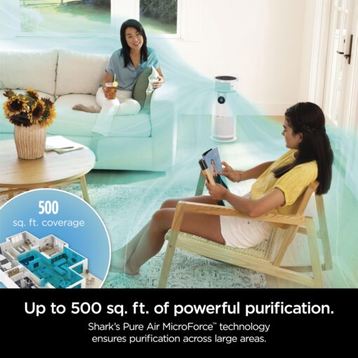 Shark 3-in-1 Clean Sense Air Purifier, Heater & Fan, HEPA Filter, 500 Sq Ft, Oscillating, Captures 99.98% of Particles for Clean Air, Dust, Smoke & Allergens, White, HC450 - Image 4