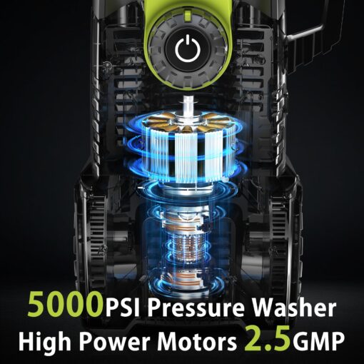 YERYORK Pressure Washer, Adjustable 5000 Max PSI 2.5 Max GPM, Power Washer with 33 FT Hose Reel, Steel Wand, 500ml Foam Cannon, 4-Nozzle Set, Electric Pressure Washer for Cars, Fences, Patios - Image 6