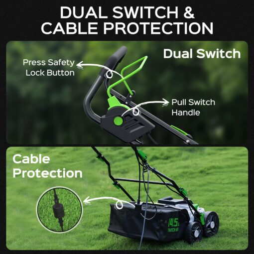 TIECTOWN 16-Inch 15.5 Amp 2-in-1 Electric Dethatcher and Scarifier with 14.5-Gallon Removable Thatch Collection Bag, Lawn Dethatcher with 5-Position Depth Adjustment, Quick-Fold, Keeps Lawn Healthy - Image 5